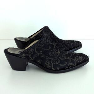 Salpy Black Cowhide Slip On Mules Women's 8